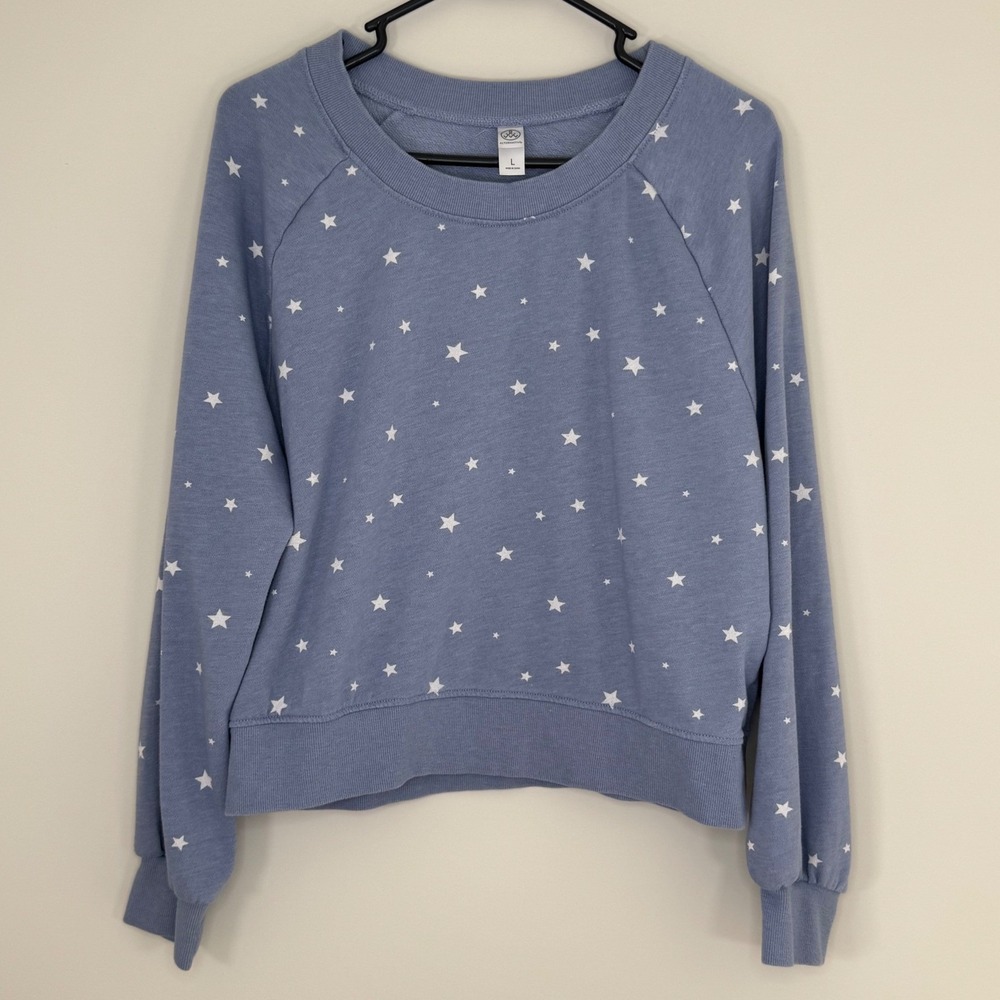 Alternative Blue Star Print Crewneck Long‎ Sleeve Pullover Sweatshirt Size Large - Picture 2 of 4